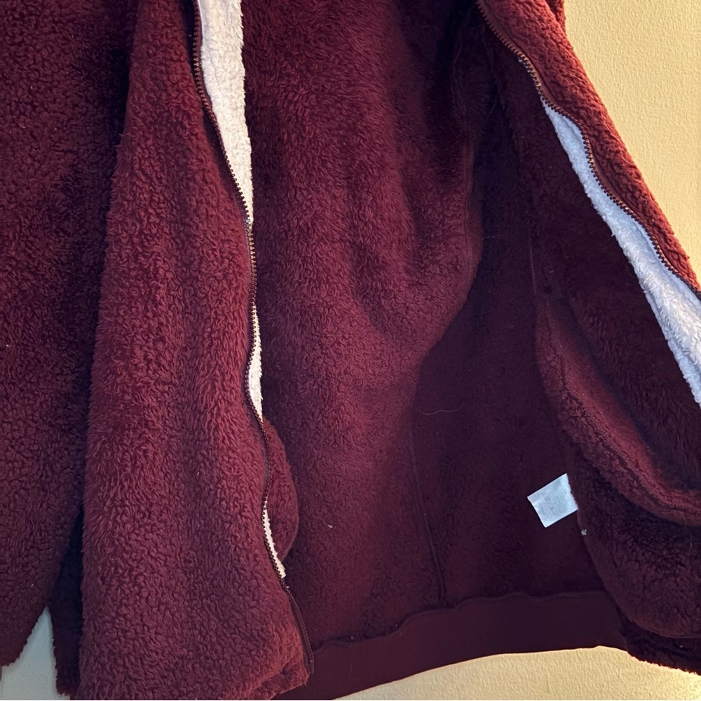 Caissip Womenβs Sherpa Full-Zip Jacket β Burgundy & White Size XXL - Picture 8 of 13